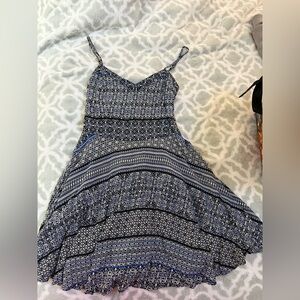 Blue and Black Patterned Spaghetti Strap Dress